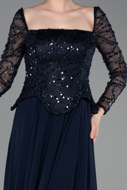 Abendkleid Lang Chiffon Marineblau ABU6157