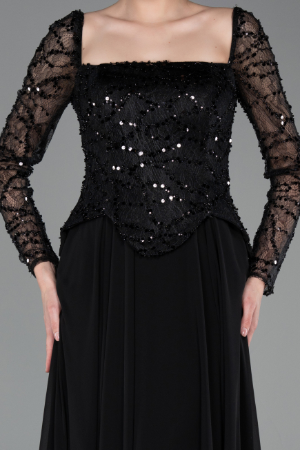 Abendkleid Lang Chiffon Schwarz ABU6157