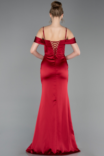Abschlusskleid Lang Satin Weinrot ABU6158