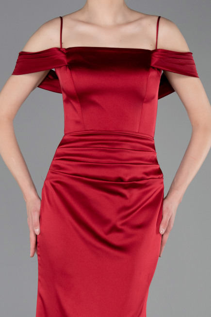 Abschlusskleid Lang Satin Weinrot ABU6158