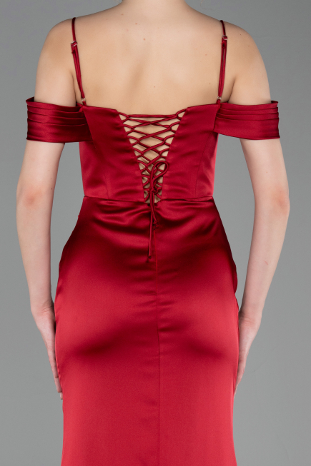 Abschlusskleid Lang Satin Weinrot ABU6158