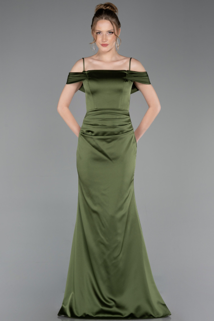 Abschlusskleid Lang Satin Khaki ABU6158