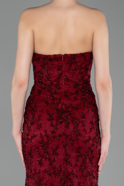Abendkleid Lang Guipure Spitze Weinrot ABU6159