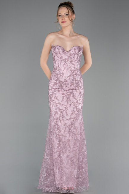 Abendkleid Lang Guipure Spitze Puder ABU6159