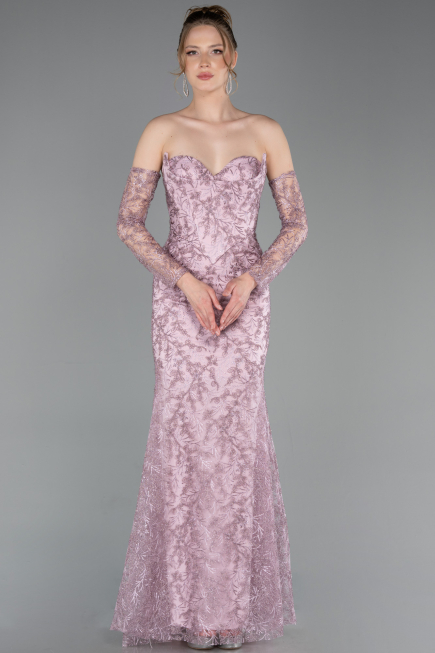 Abendkleid Lang Guipure Spitze Puder ABU6159