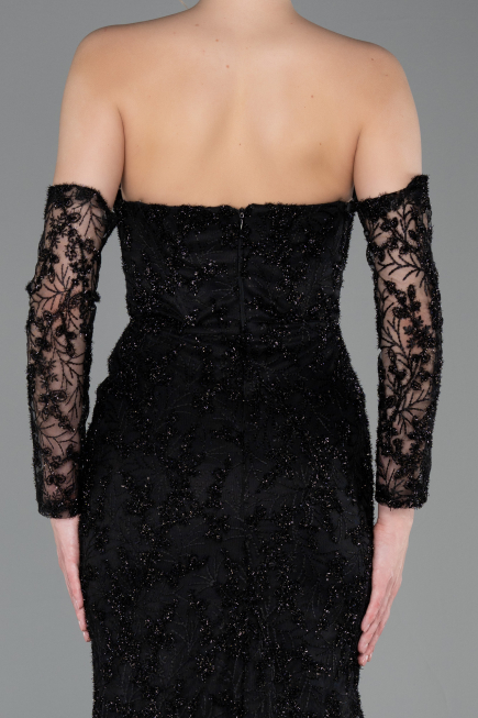 Abendkleid Lang Guipure Spitze Schwarz ABU6159