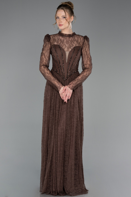 Abschlusskleid Lang Spitze Braun ABU6160