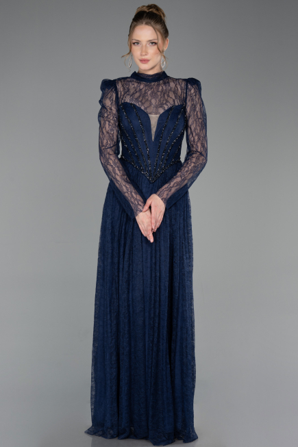 Abschlusskleid Lang Spitze Marineblau ABU6160