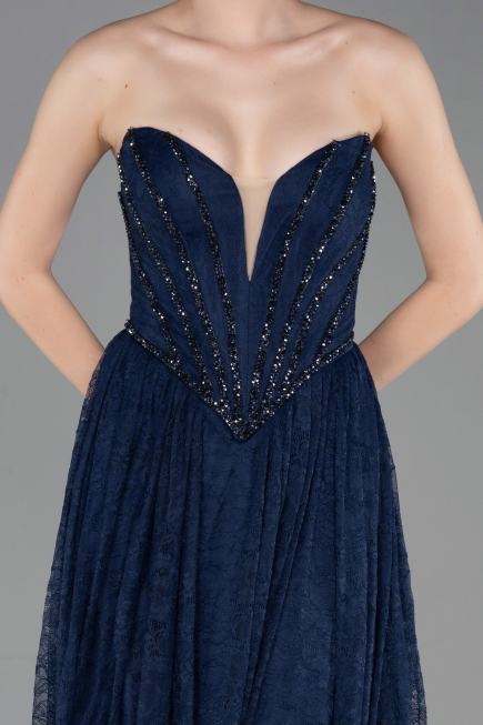 Abschlusskleid Lang Spitze Marineblau ABU6160