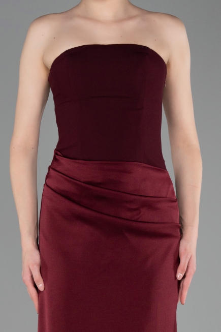 Abschlusskleid Lang Satin Weinrot ABU6096