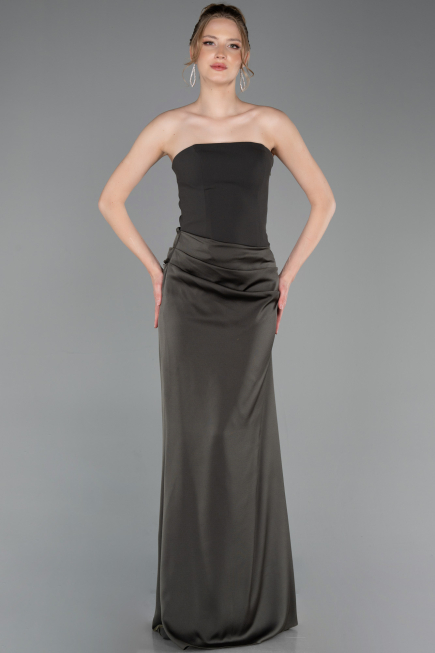 Abschlusskleid Lang Satin Khaki ABU6096