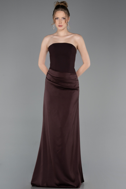 Abschlusskleid Lang Satin Dunkelbraun ABU6096