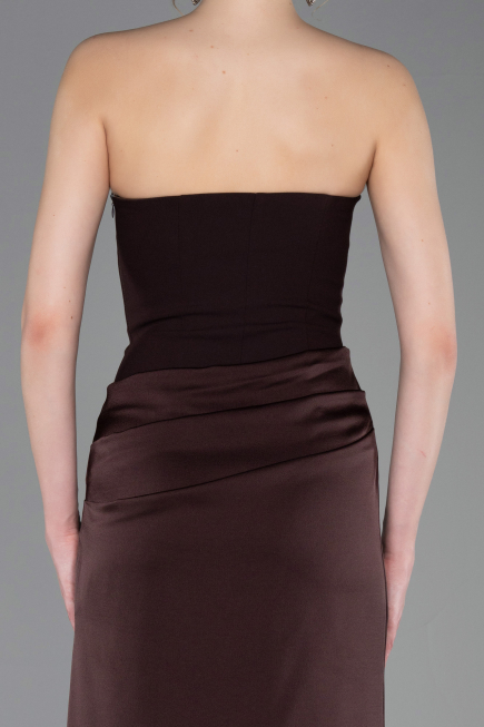 Abschlusskleid Lang Satin Dunkelbraun ABU6096