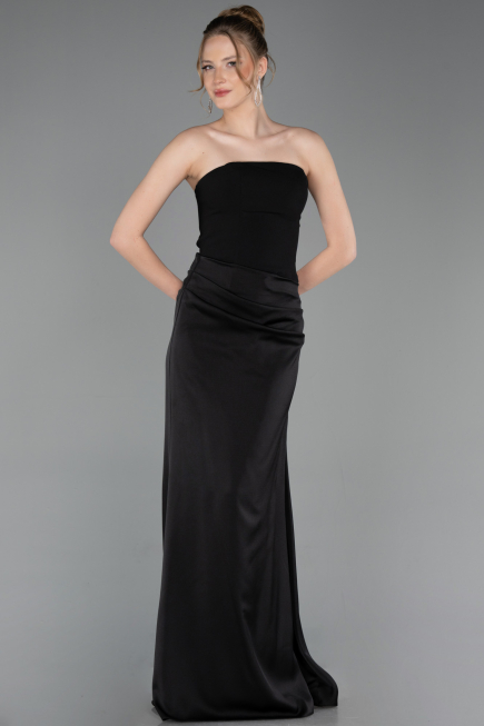Abschlusskleid Lang Satin Schwarz ABU6096