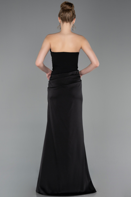 Abschlusskleid Lang Satin Schwarz ABU6096