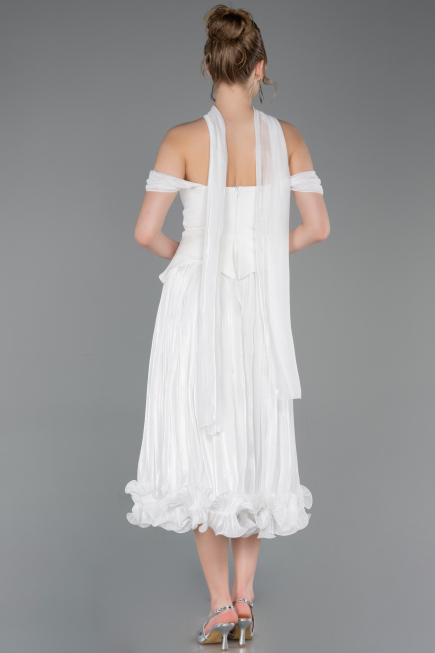 Partykleid Midi Chiffon Weiß ABK2619