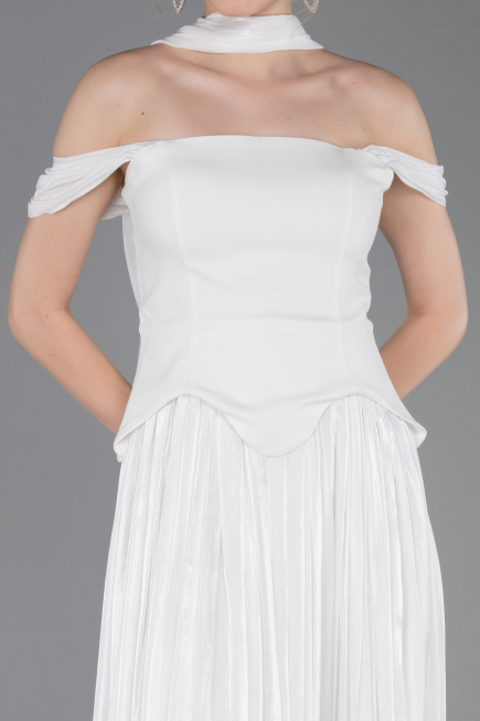 Partykleid Midi Chiffon Weiß ABK2619