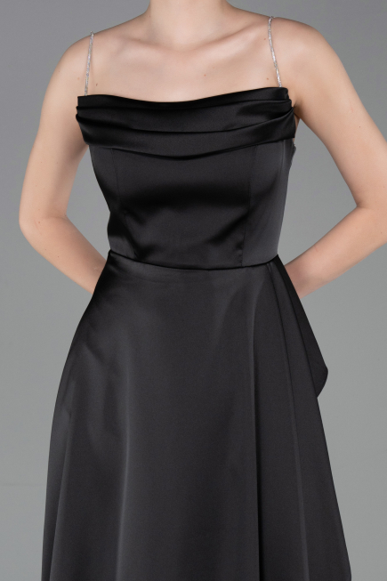 Abschlusskleid Lang Satin Schwarz ABU6130