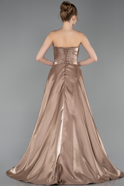 Standesamtkleid Lang Perlenbesetzt Cappuccino ABU6125