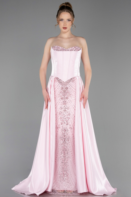 Standesamtkleid Lang Perlenbesetzt Puder ABU6125