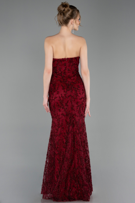 Abendkleid Lang Guipure Spitze Weinrot ABU6159