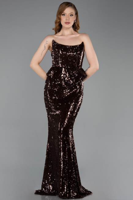 Abendkleid im Meerjungfrau-Stil Lang Braun ABU5721