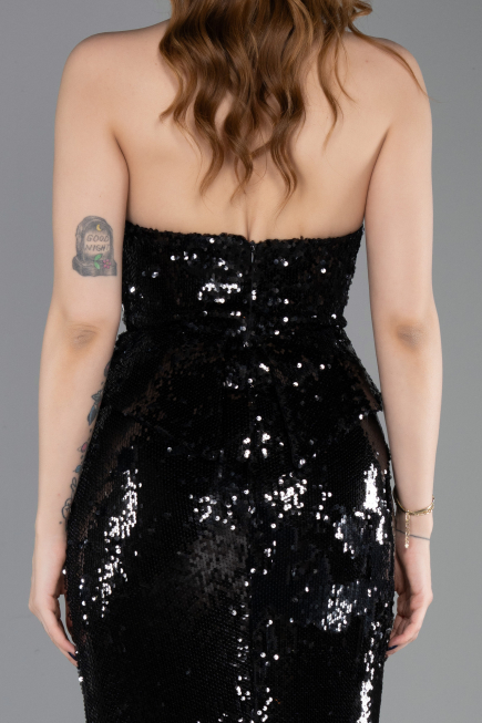 Abendkleid im Meerjungfrau-Stil Lang Schwarz ABU5721