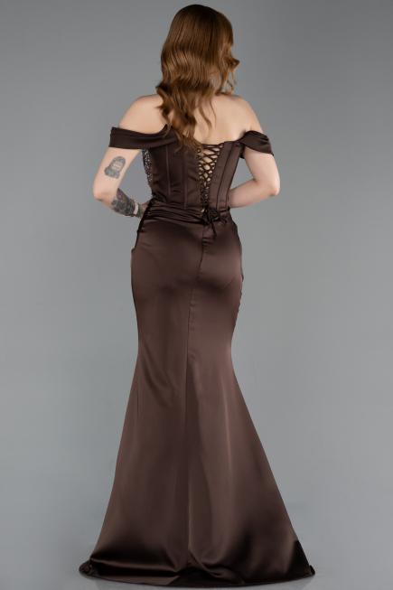 Abendkleid im Meerjungfrau-Stil Lang Satin Braun ABU6166