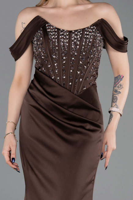 Abendkleid im Meerjungfrau-Stil Lang Satin Braun ABU6166