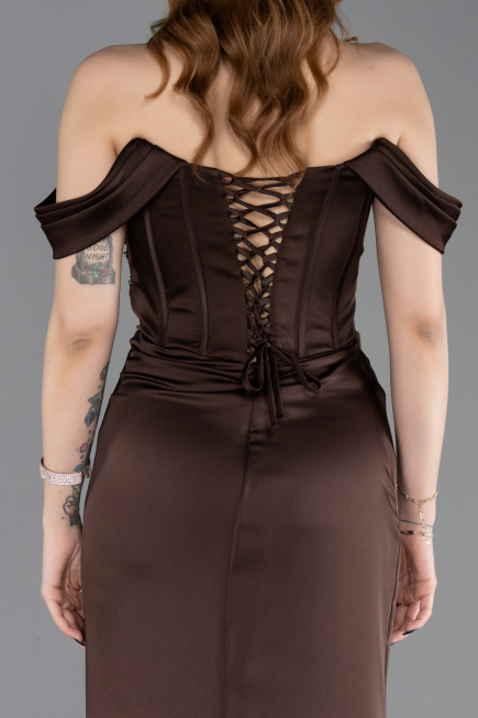 Abendkleid im Meerjungfrau-Stil Lang Satin Braun ABU6166