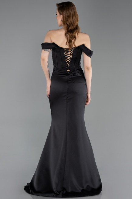 Abendkleid im Meerjungfrau-Stil Lang Satin Schwarz ABU6166
