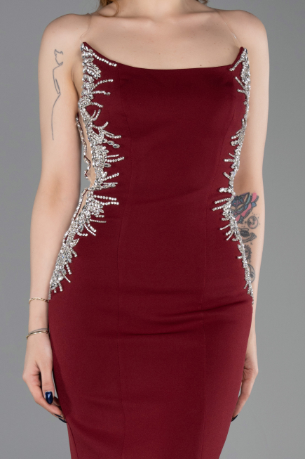 Abendkleid im Meerjungfrau-Stil Lang Weinrot ABU6168