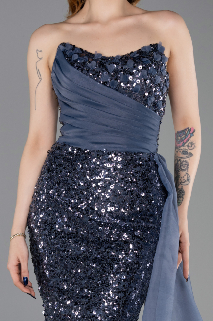 Abendkleid Lang Schuppig Anthrazit ABU6173