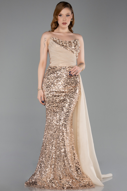 Abendkleid Lang Schuppig Gold ABU6173