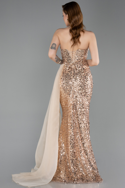 Abendkleid Lang Schuppig Gold ABU6173