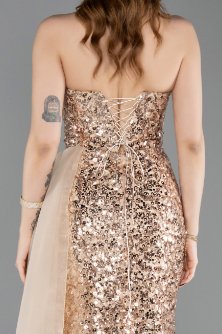 Abendkleid Lang Schuppig Gold ABU6173