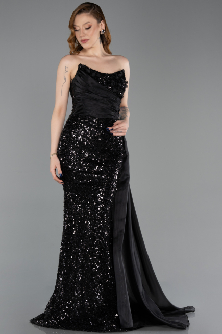 Abendkleid Lang Schuppig Schwarz ABU6173