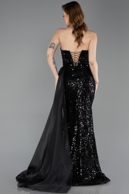 Abendkleid Lang Schuppig Schwarz ABU6173
