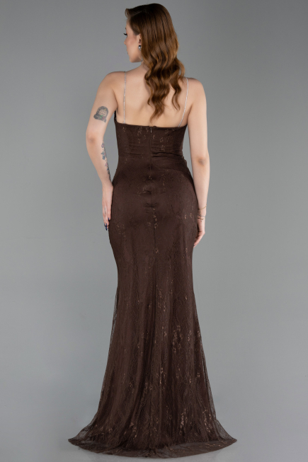 Abschlusskleid Lang Spitze Braun ABU6172