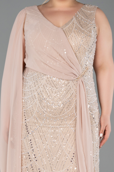 Abendkleid in Übergröße Lang Perlenbesetzt Gold ABU6133