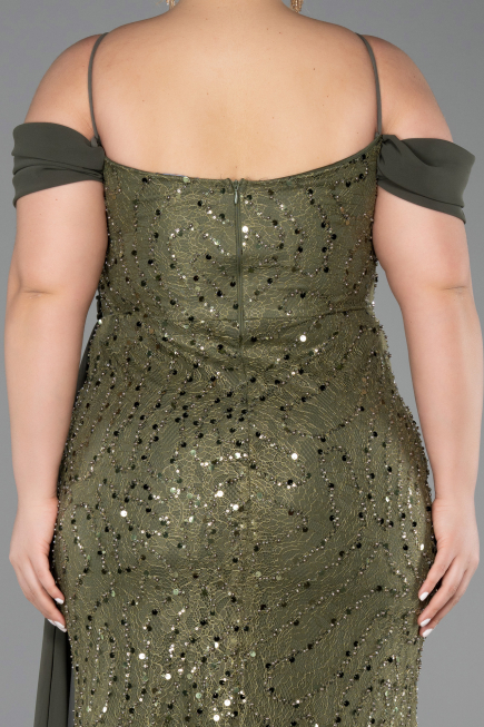Abendkleid in Übergröße Lang Schuppig Khaki ABU6134