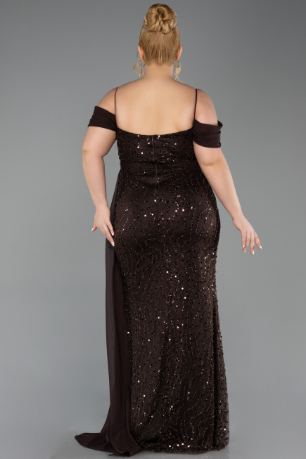 Abendkleid in Übergröße Lang Schuppig Braun ABU6134