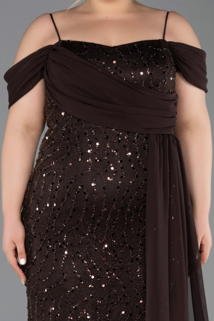 Abendkleid in Übergröße Lang Schuppig Braun ABU6134
