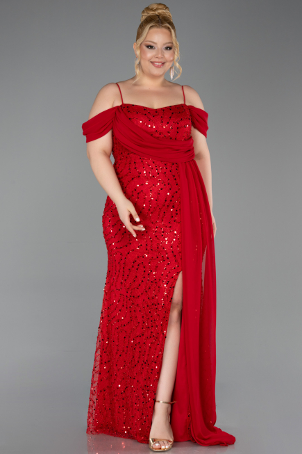 Abendkleid in Übergröße Lang Schuppig Rot ABU6134