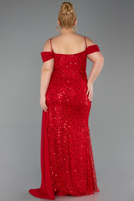 Abendkleid in Übergröße Lang Schuppig Rot ABU6134