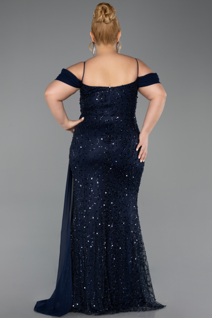 Abendkleid in Übergröße Lang Schuppig Marineblau ABU6134