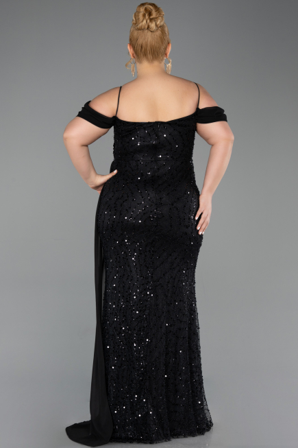 Abendkleid in Übergröße Lang Schuppig Schwarz ABU6134