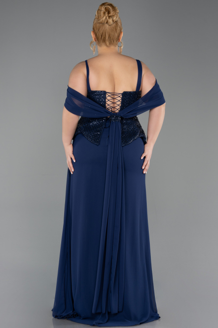 Abendgarderobe in Großen Größen Lang Chiffon Marineblau ABU6184