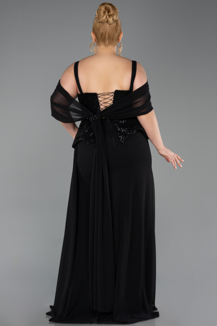 Abendgarderobe in Großen Größen Lang Chiffon Schwarz ABU6184