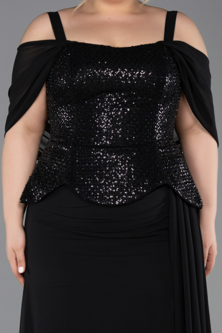 Abendgarderobe in Großen Größen Lang Chiffon Schwarz ABU6184